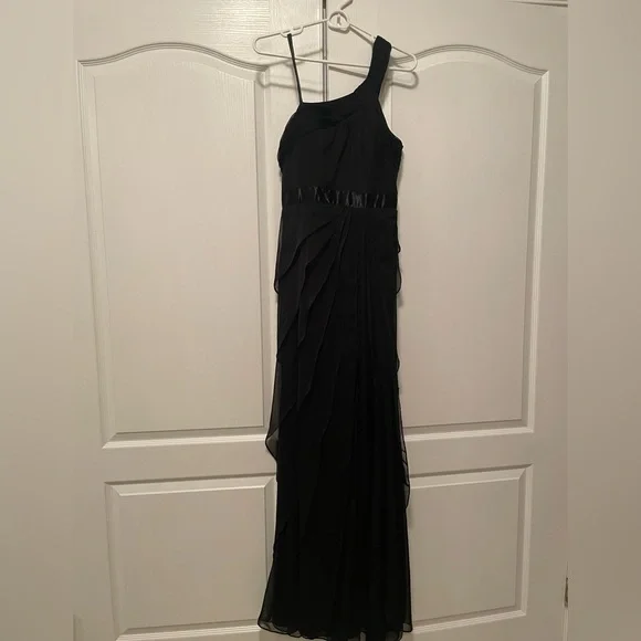 Adrianna Papell One Shoulder Black Chiffon Gown Size 6 - Picture 3 of 7